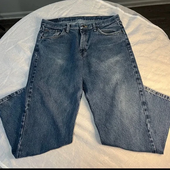 Wrangler Relaxed Fit Straight Leg Jeans 36x29 Classic Blue Denim Men’s Workwear - Picture 2 of 4